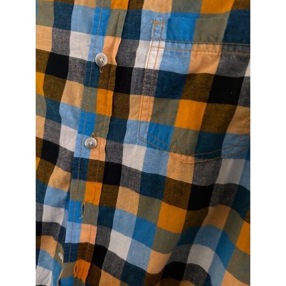 Cat & Jack Blue and Orange Plaid check button down shirt size m 8/10 - Picture 2 of 5